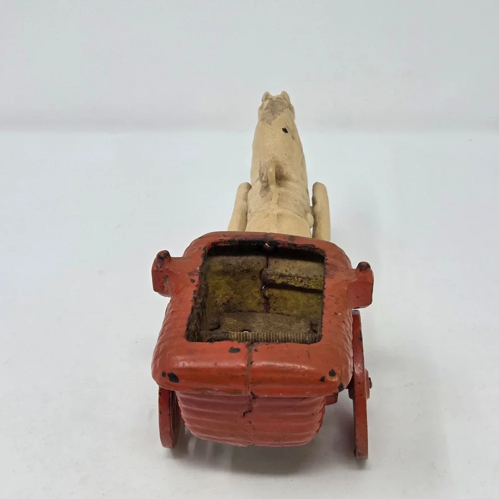 Antique Arcade Mfg Co Cast Iron Horse‎ Drawn Cart Red Basket Wagon Toy Antique
